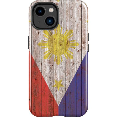 Philippines Flag Dark Wood iPhone 14 Plus Impact Case